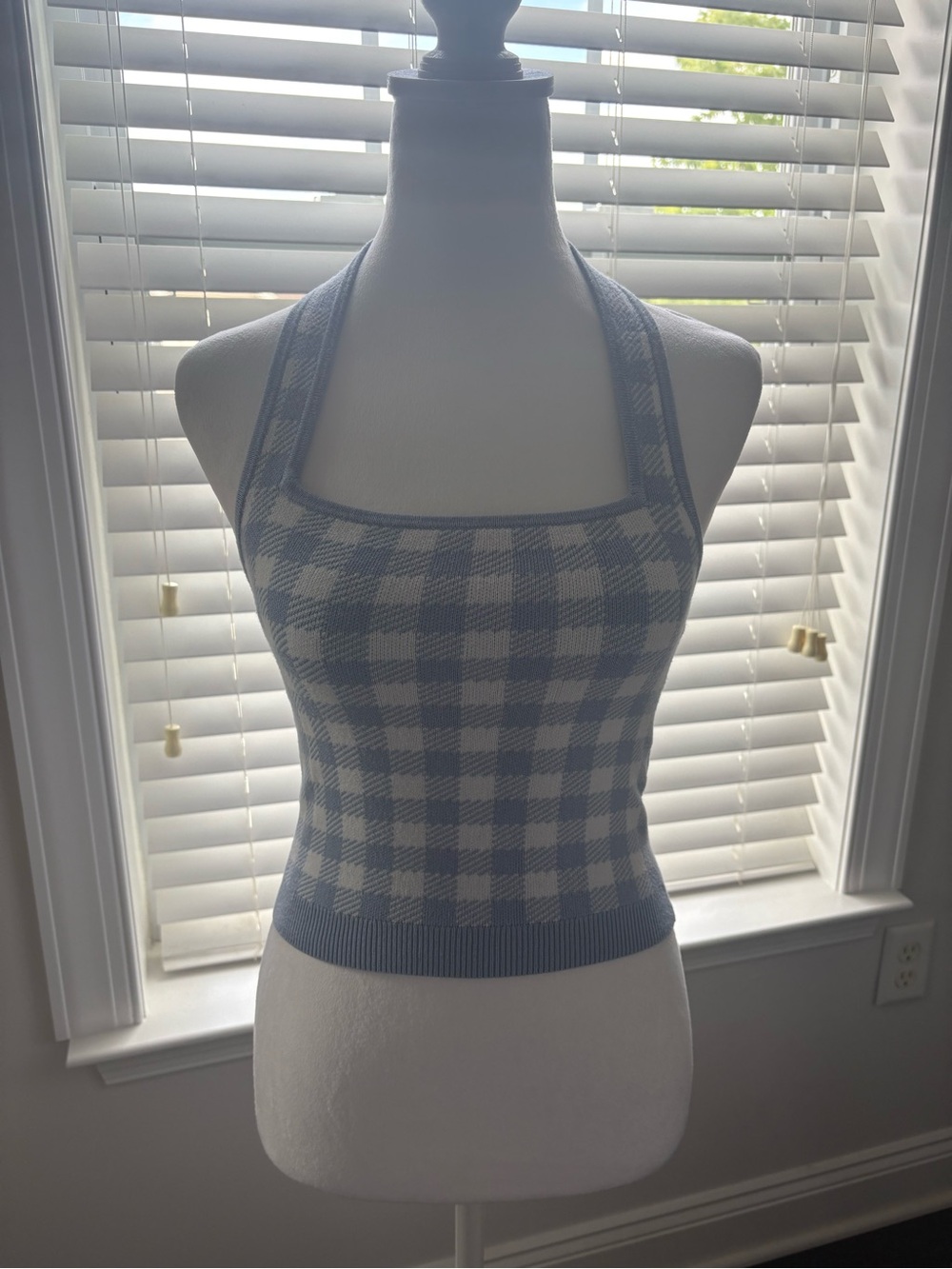 Abercrombie & Fitch Blue & White Gingham Halter Knit Tank